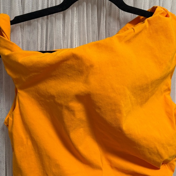Mango Orange One‑Shoulder Dress Sleek Vibrant Asymmetrical Midi Women’s Size 6 - Picture 7 of 15